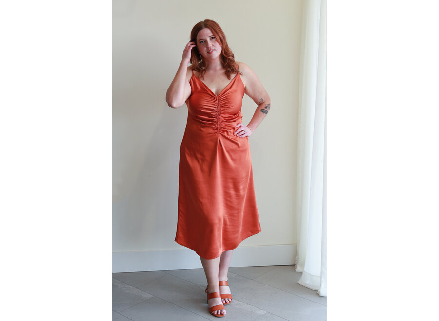 Apricot  Satin Ruched Dress