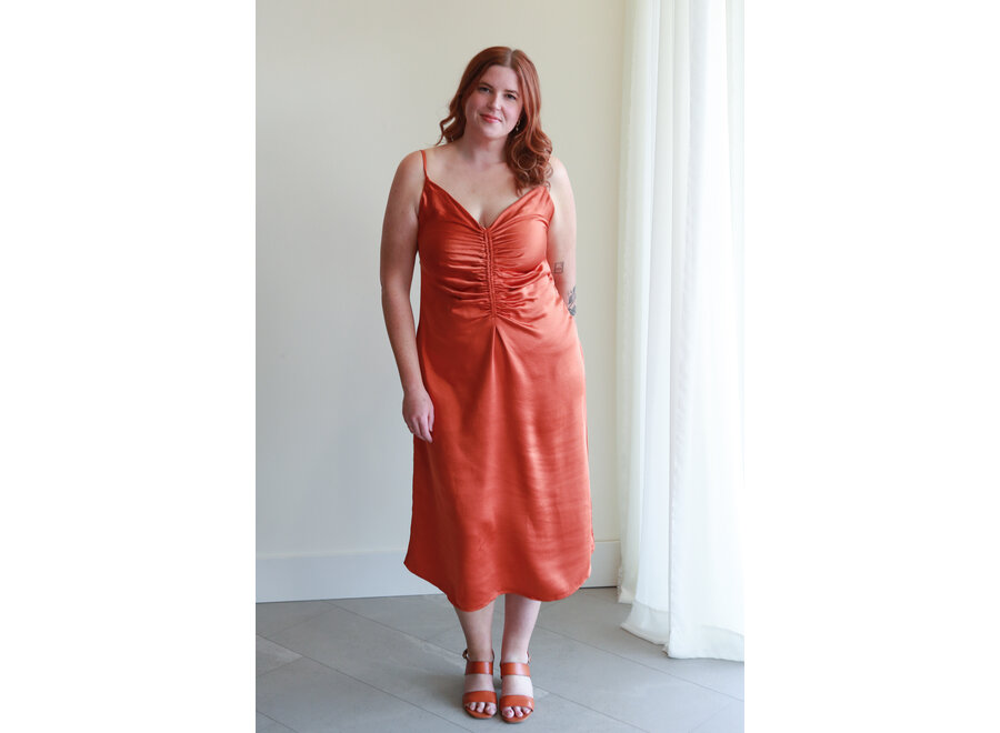 Apricot  Satin Ruched Dress