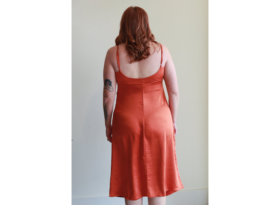 Apricot  Satin Ruched Dress