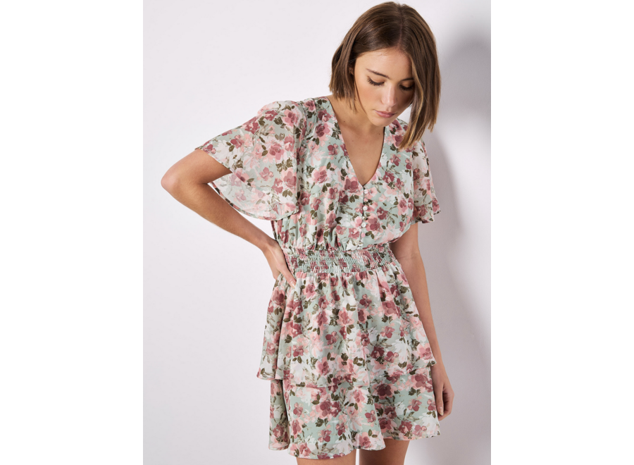Apricot Floral Layered Dress