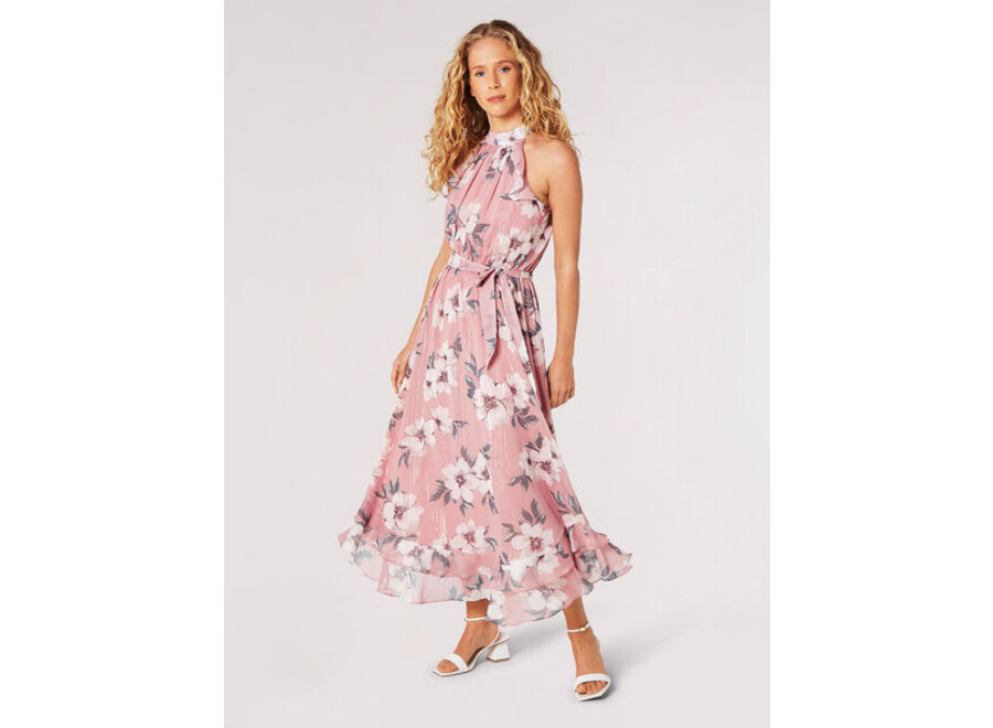 Apricot Peony Midi Dress
