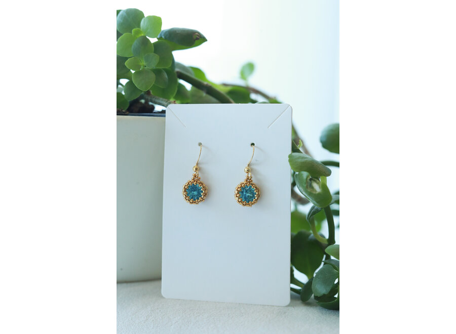 Blossom Beads - Drop Crystal Earrings Gold/Aquamarine