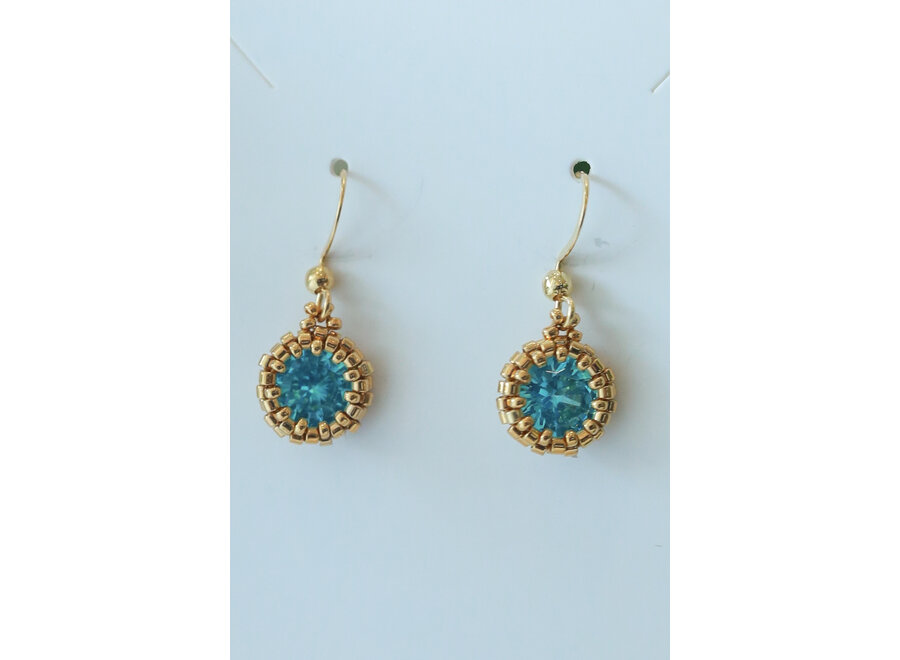 Blossom Beads - Drop Crystal Earrings Gold/Aquamarine