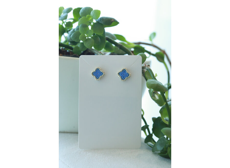 Blossom Beads Clover Stud Earrings Silver/Blue