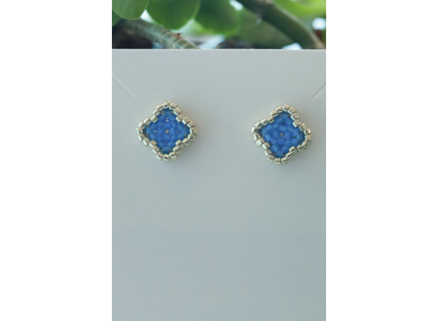 Blossom Beads Clover Stud Earrings Silver/Blue