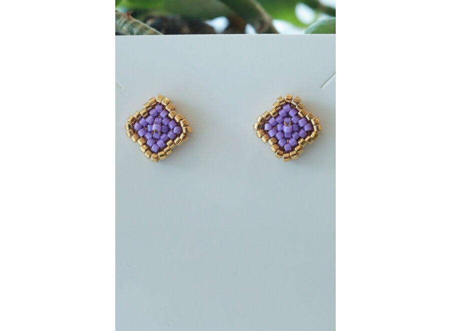 Blossom Beads Clover Stud Earrings Gold/Violet