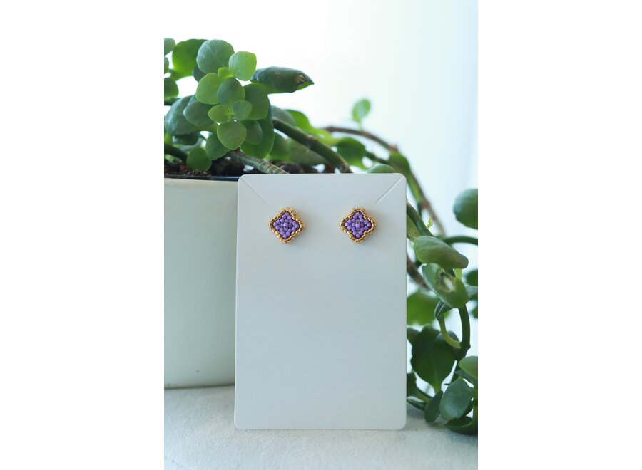 Blossom Beads Clover Stud Earrings Gold/Violet