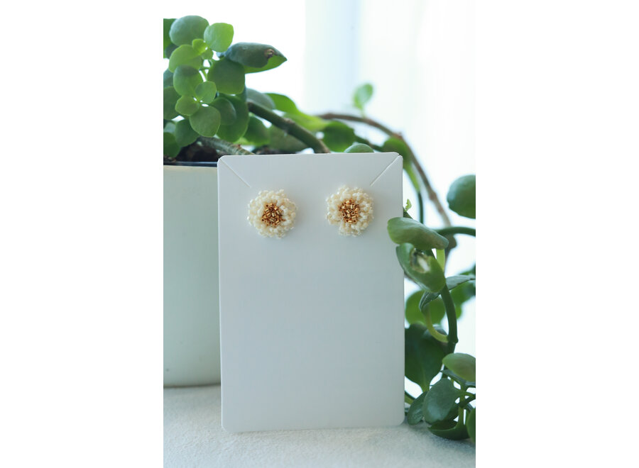 Blossom Beads Flower Stud Earrings Cream
