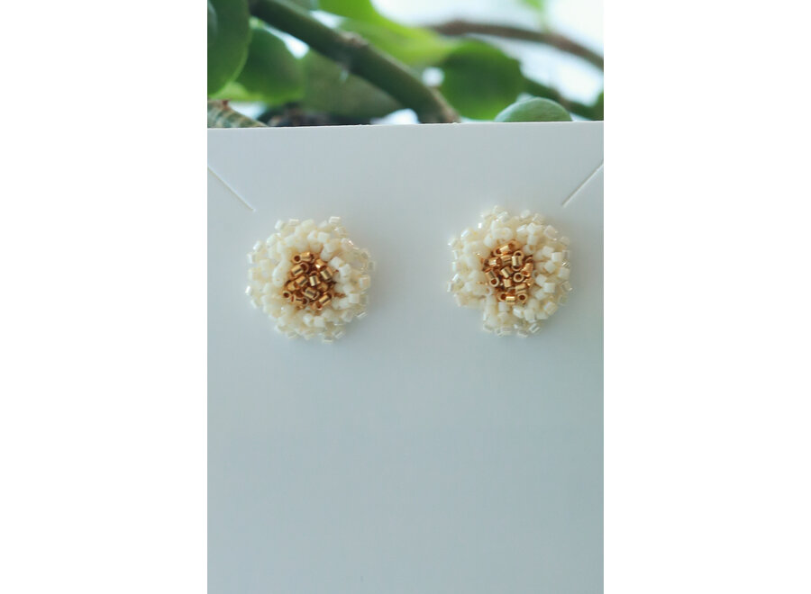Blossom Beads Flower Stud Earrings Cream