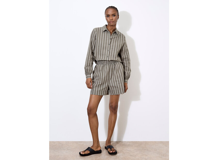 Apricot Striped Linen Shorts