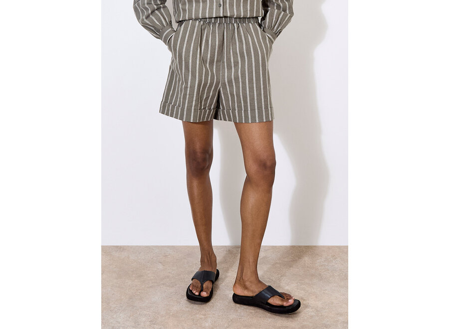 Apricot Striped Linen Shorts