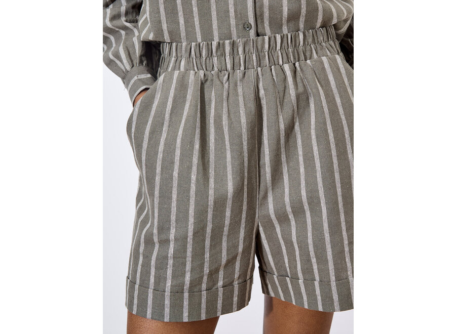 Apricot Striped Linen Shorts