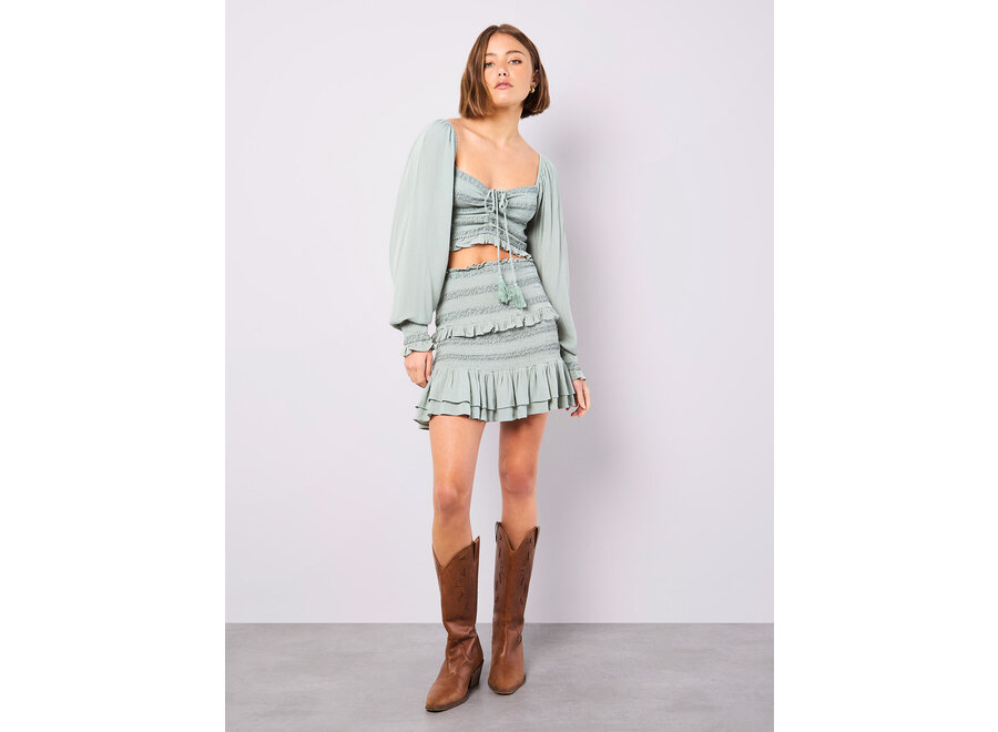 Apricot Smocked Tassle Longsleeve Top
