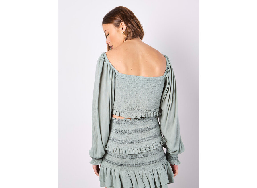 Apricot Smocked Tassle Longsleeve Top
