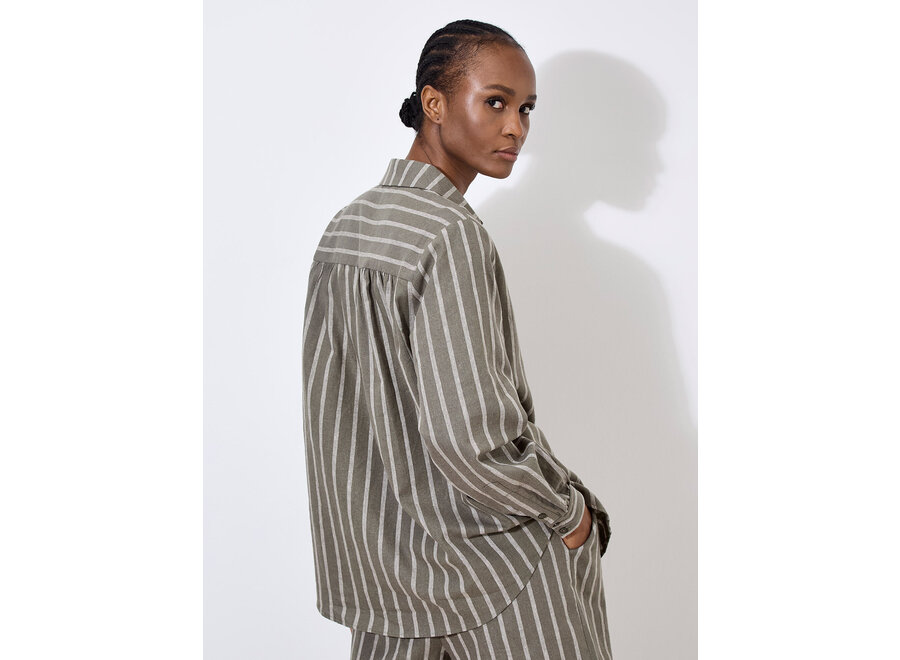 Apricot Striped Linen Mix Shirt