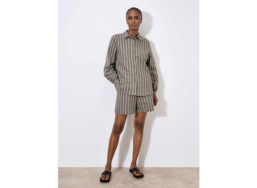 Apricot Striped Linen Mix Shirt