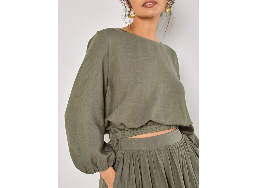Apricot Linen Bubble Hem Top