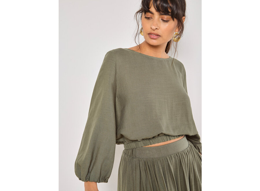 Apricot Linen Bubble Hem Top