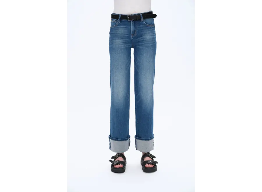 Bayeas Mid Rise Straight Rolled Denim