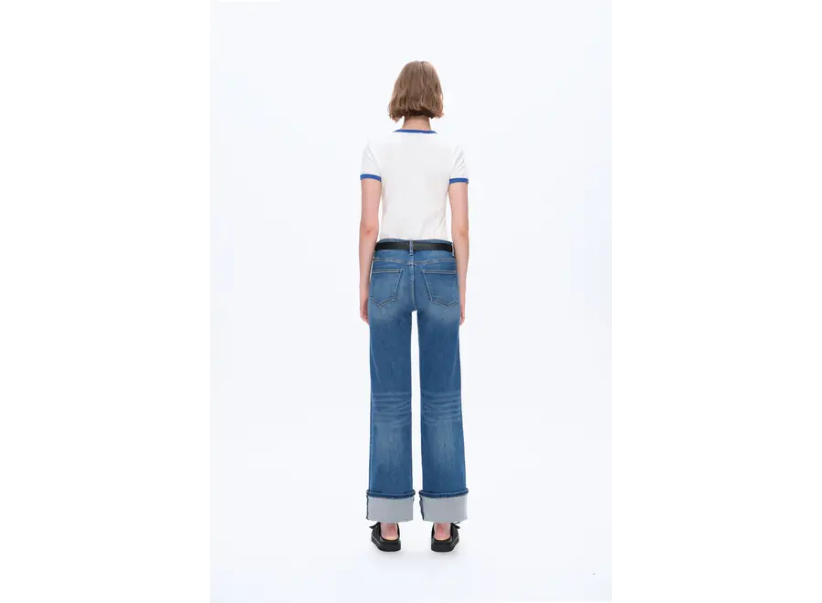 Bayeas Mid Rise Straight Rolled Denim