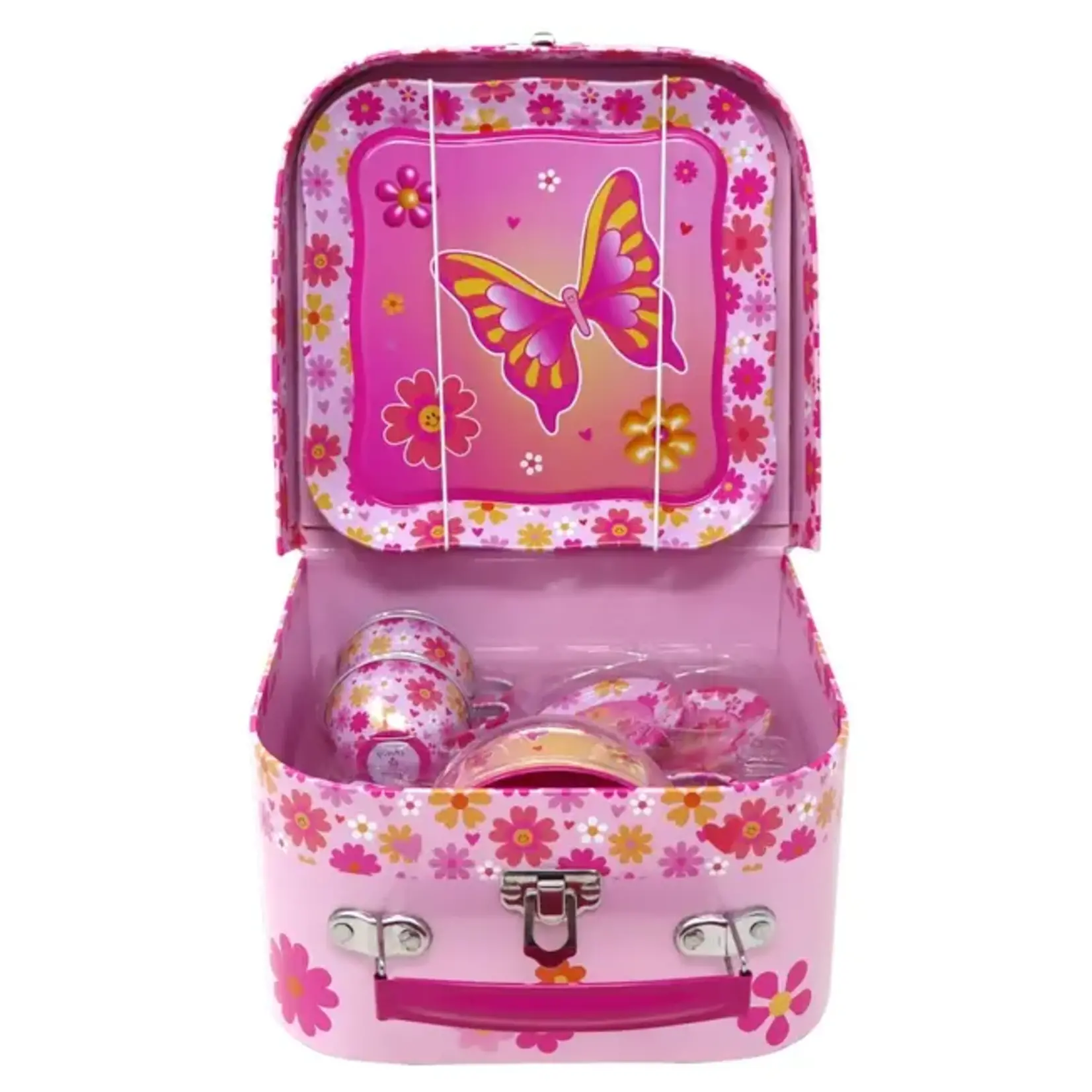 Pink Poppy Vibrant Vacation Butterfly Tea Set 6 Piece Tea Set
