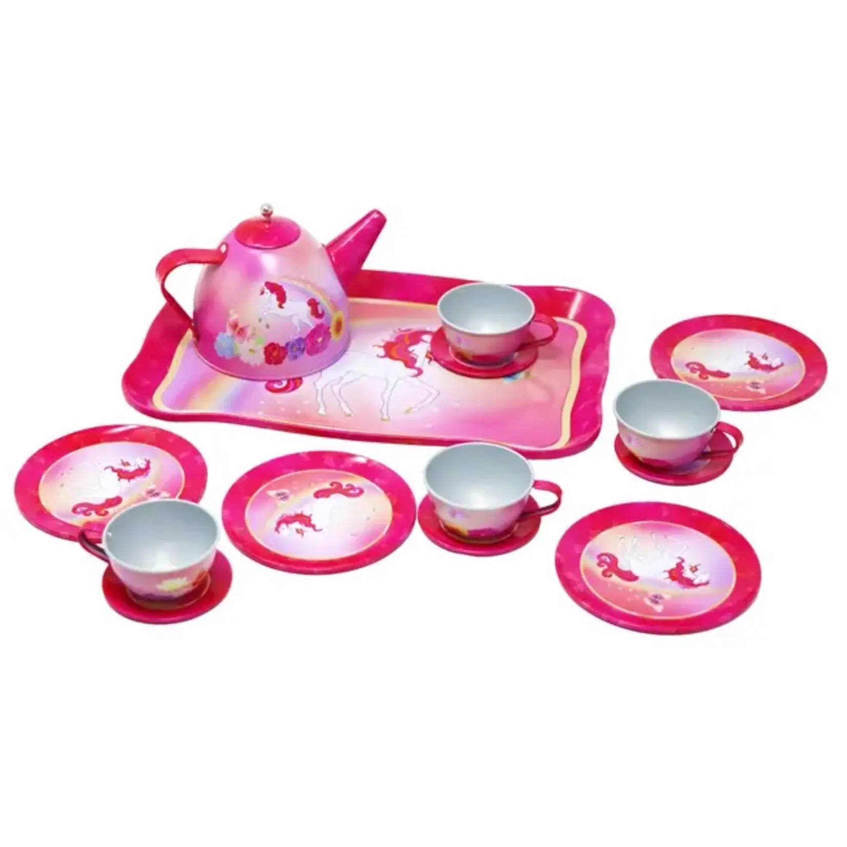 Pink Poppy Unicorn Butterfly 14 piece Tin Tea Set