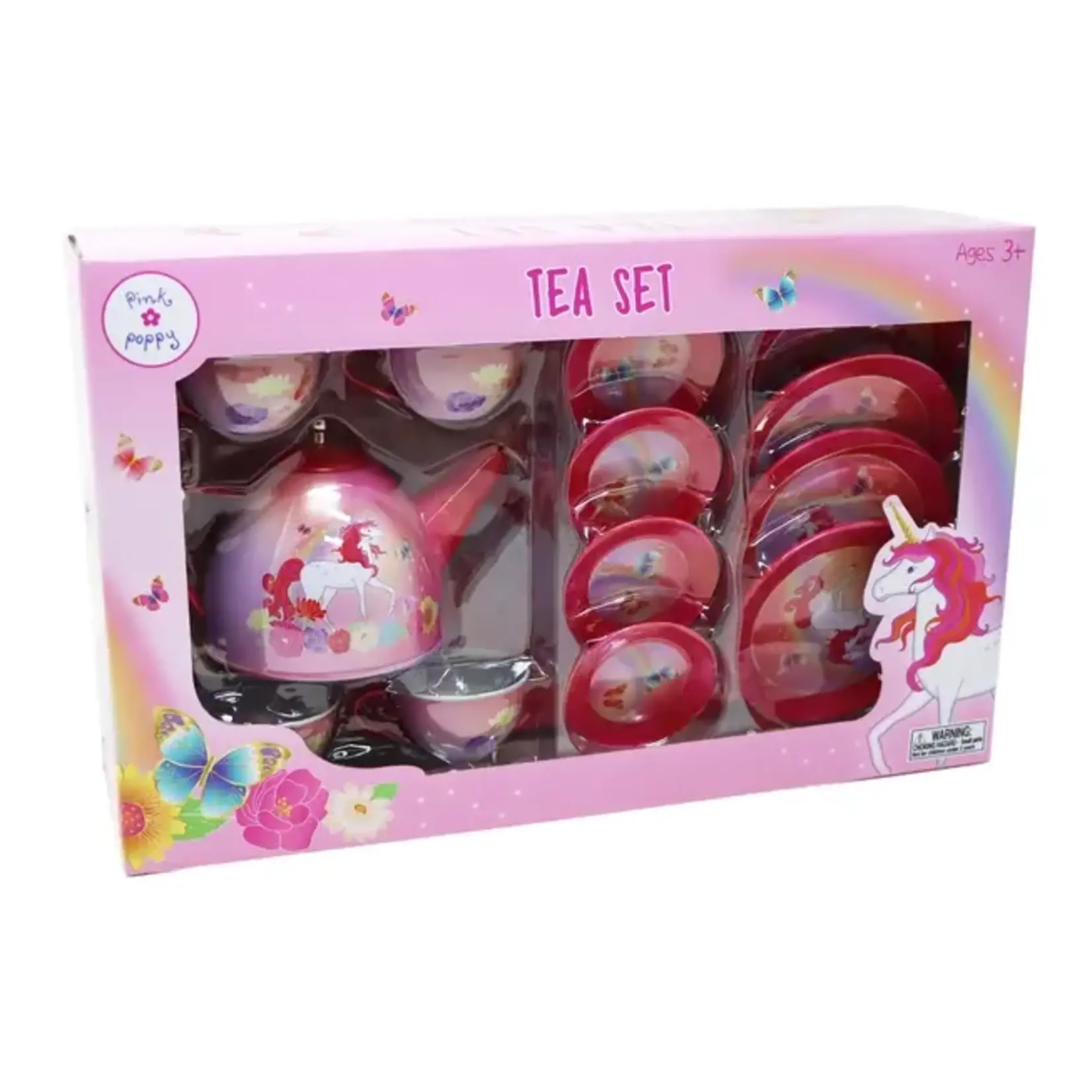 Pink Poppy Unicorn Butterfly 14 piece Tin Tea Set