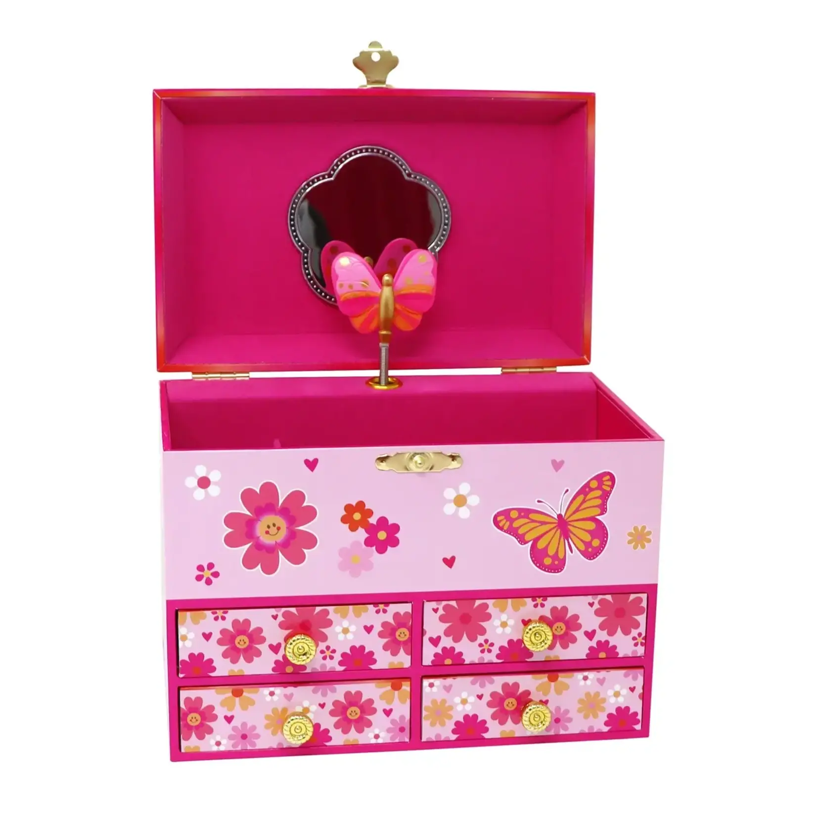 Pink Poppy Vibrant Vacation Butterfly Musical Jewelry Box - Medium