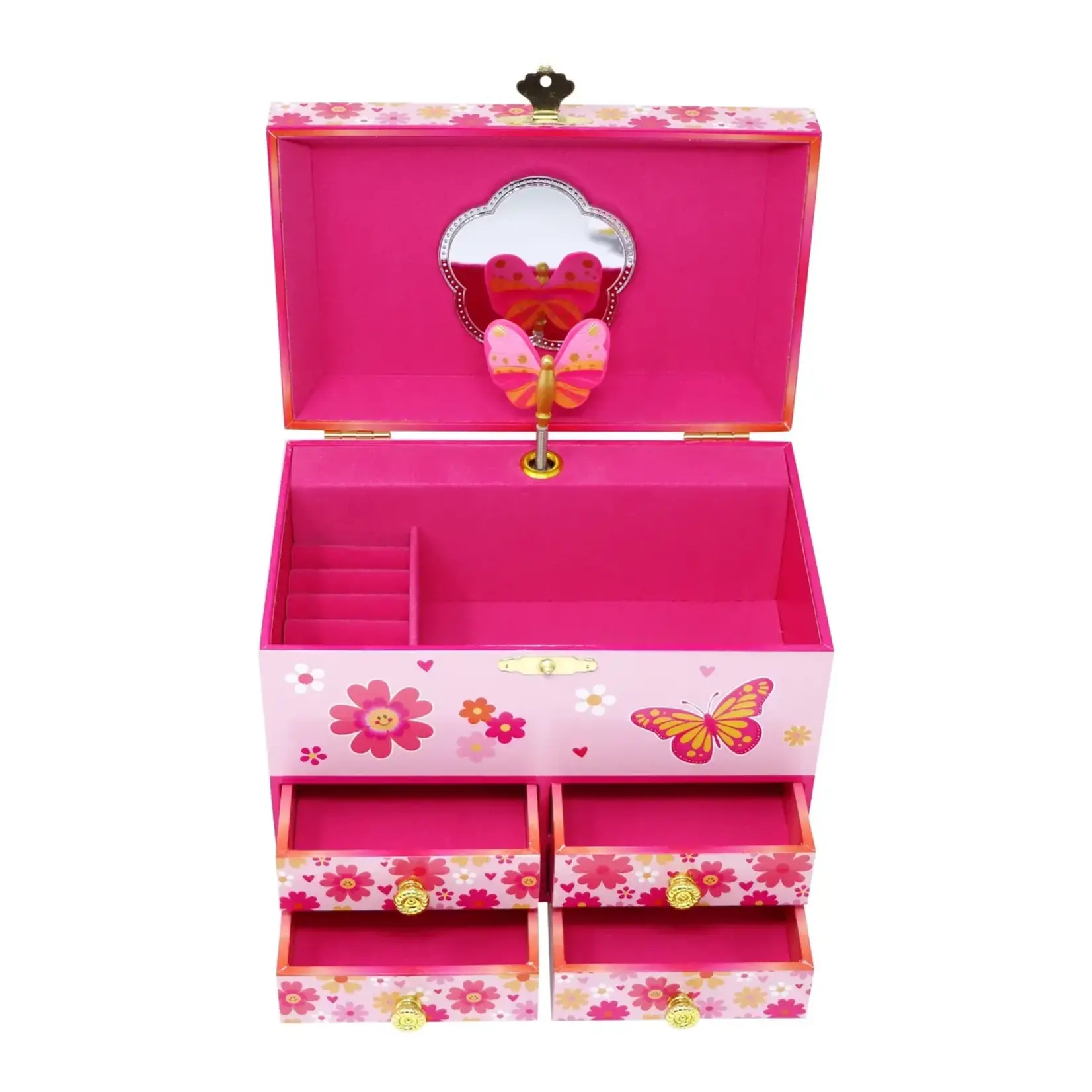 Pink Poppy Vibrant Vacation Butterfly Musical Jewelry Box - Medium