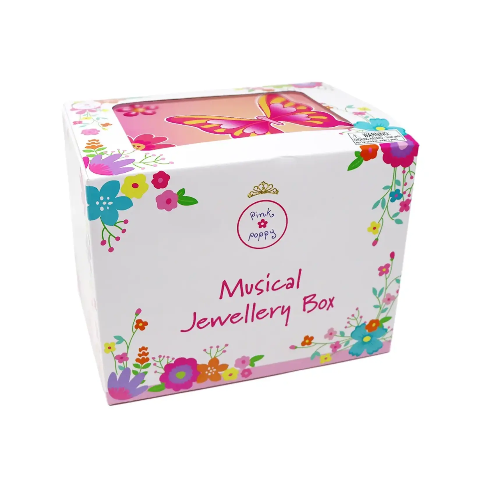 Pink Poppy Vibrant Vacation Butterfly Musical Jewelry Box - Medium