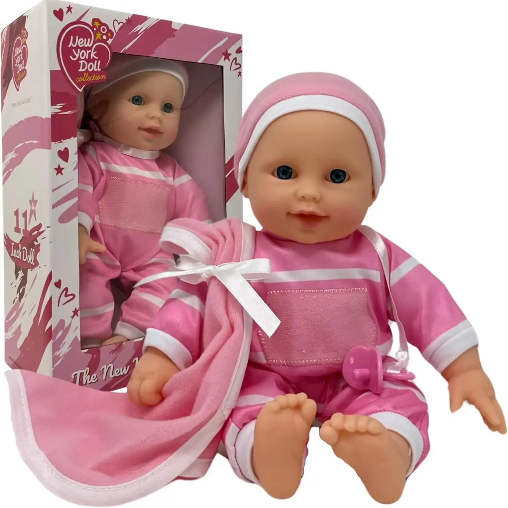 The New York Doll Collection 11" Baby Doll - Pink Striped Girl with Pacifier