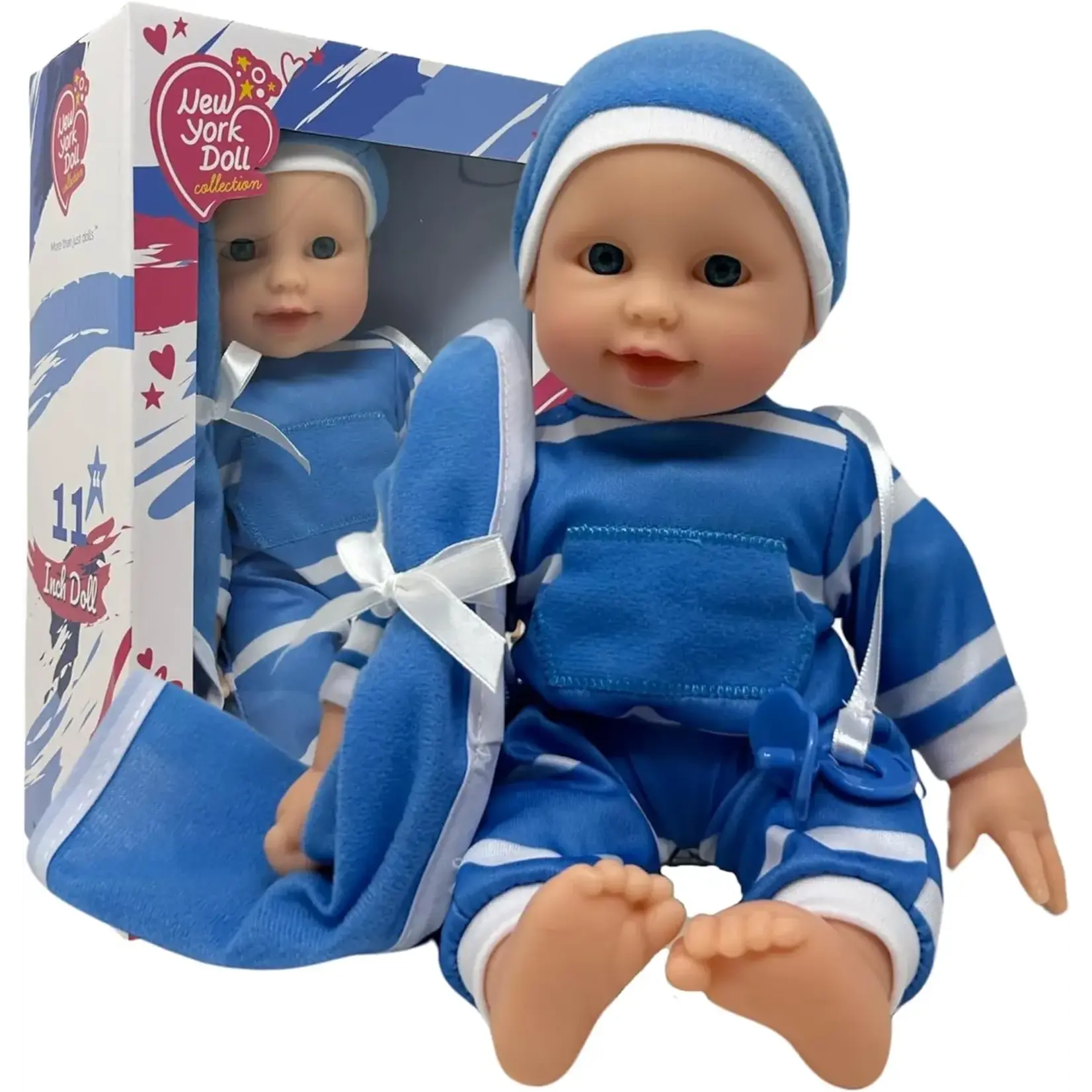 The New York Doll Collection 11" Baby Doll - Blue Striped Boy with Pacifier