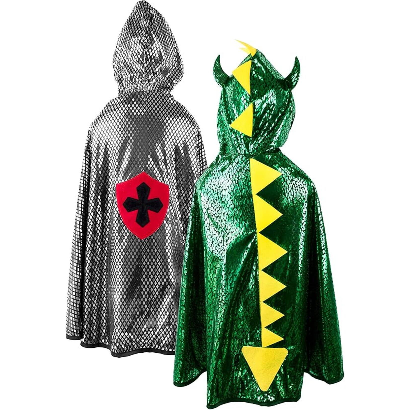 Great Pretenders Reversible Dragon/Knight Cape, Green/Silver, Size 5-6