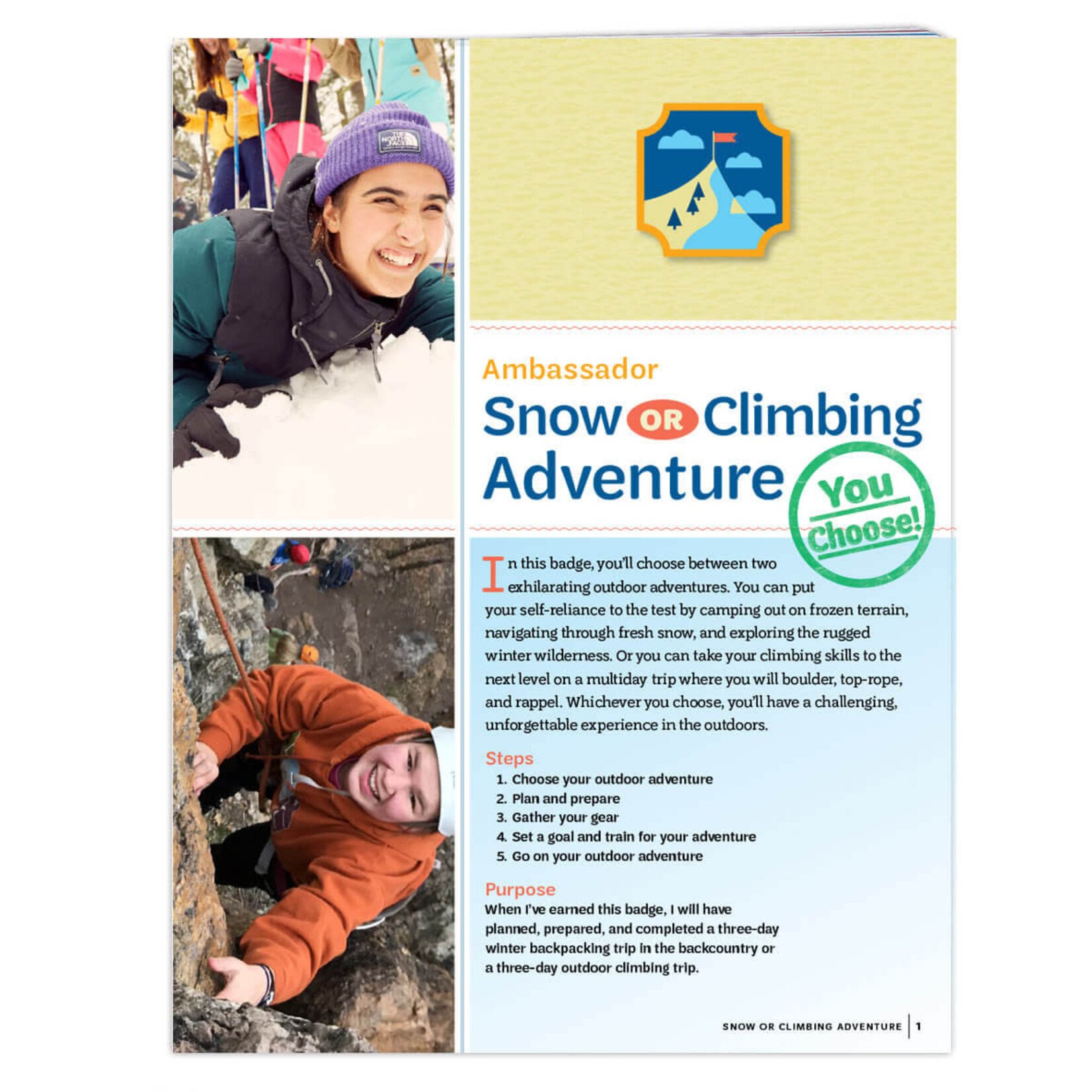 Girl Scout Merchandise Ambassador Snow or Climbing Adventure Badge Requirements