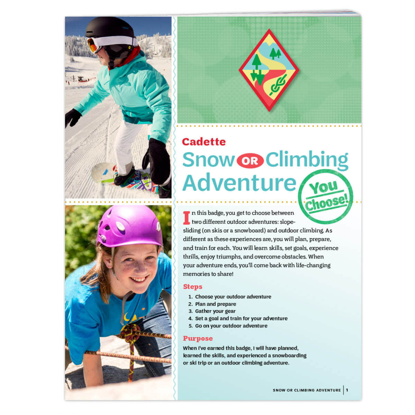 Girl Scout Merchandise Cadette Snow or Climbing Badge Requirements