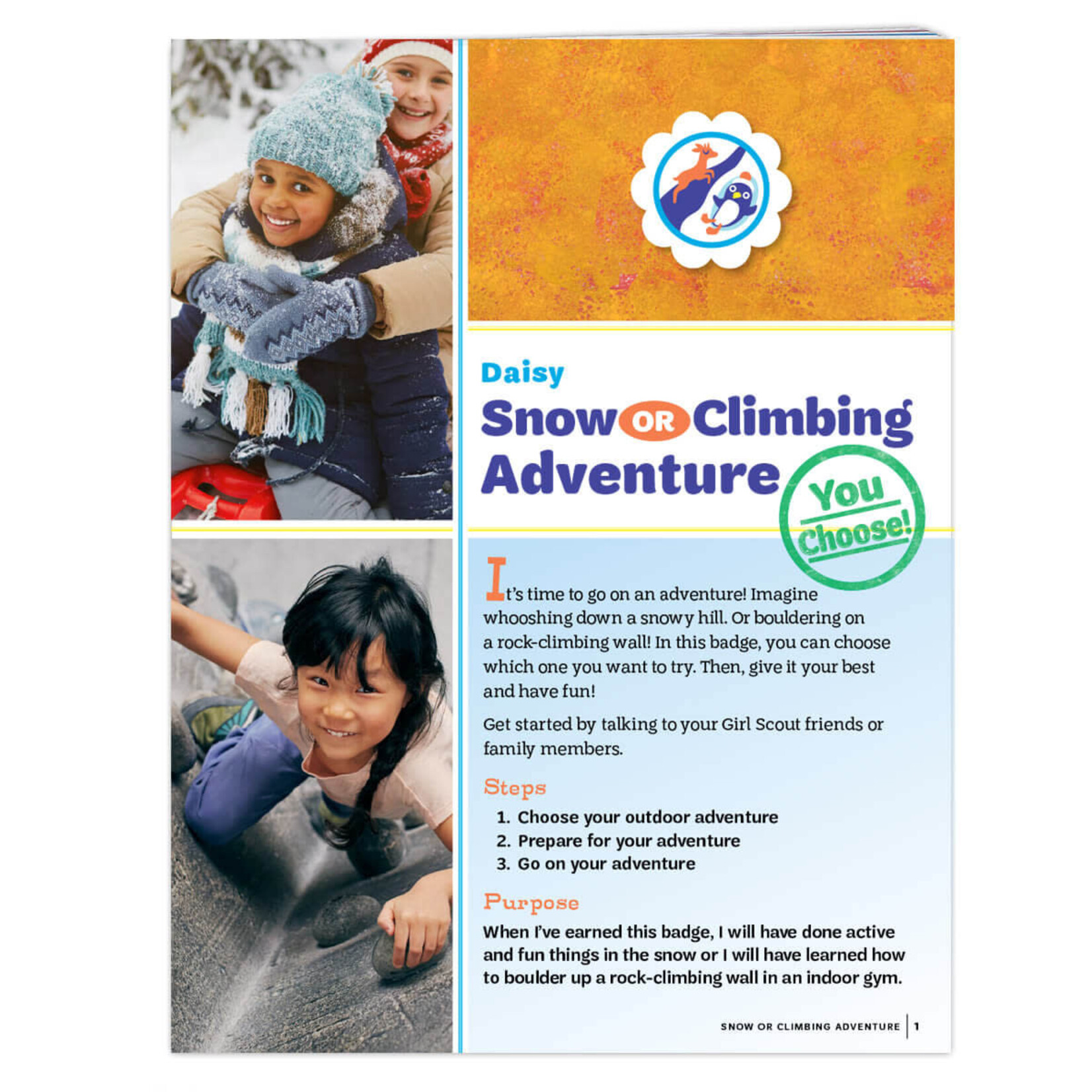 Girl Scout Merchandise Daisy Snow or Climbing Adventure Badge Requirements