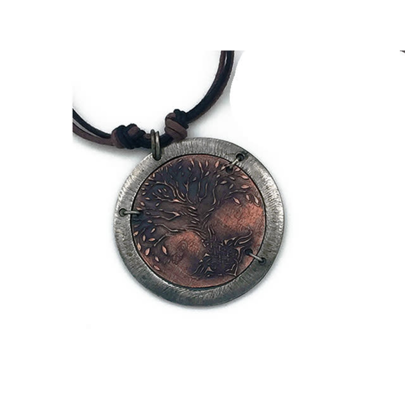 Anju Anju Pewter Tree of Life Round  Necklace