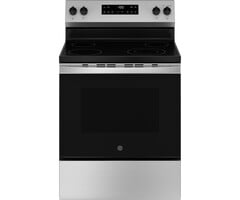 GE GE 30-in Glass Top 4 Burners 5.3-cu ft Steam Cleaning Freestanding Electric Range (Stainless Steel)  MODEL# GRF400SVSS    Stock# 9013-08