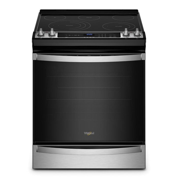Whirlpool WHIRLPOOL 30-in Glass Top 5 Burners 6.4-cu ft Self-Cleaning Air Fry Convection Oven Slide-in Electric Range (Fingerprint Resistant Stainless Steel)  MODEL# WEE745H0LZ    Stock# 1424-39