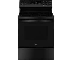 GE GE Crisp Mode 30-in Glass Top 5 Burners 5.3-cu ft Self & Steam Cleaning Freestanding Electric Range (Black)  MODEL# GRF500PVBB