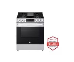 LG LG 30-in 5 Burners 5.8-cu ft Self-cleaning Air Fry Convection Oven Slide-in Smart Natural Gas Range (Printproof Stainless Steel) MODEL# LSGL5833F
