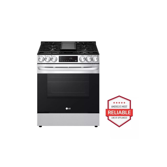 LG LG 30-in 5 Burners 5.8-cu ft Self-cleaning Air Fry Convection Oven Slide-in Smart Natural Gas Range (Printproof Stainless Steel) MODEL# LSGL5833F