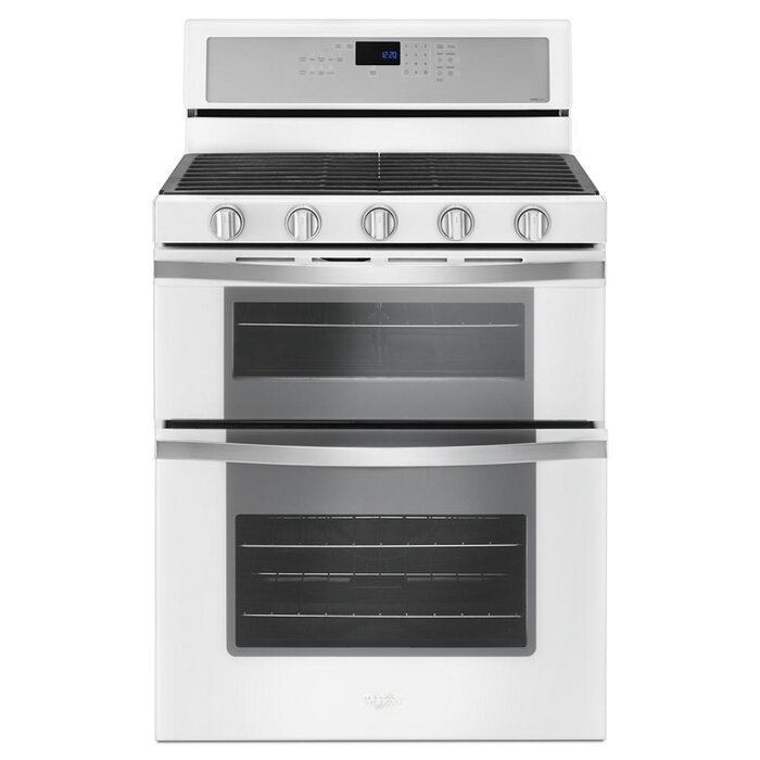 Whirlpool WHIRLPOOL 30-in 5 Burners 3.9-cu ft / 2.1-cu ft Self-cleaning Convection Freestanding Double Oven Gas Range (White Ice) MODEL# WGG745S0FH