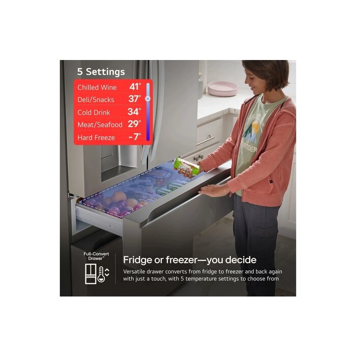 LG 25 cu. ft. Smart Counter-Depth MAX™ 4-Door French Door Refrigerator with Full-Convert Drawer MODEL# LF25G8330S