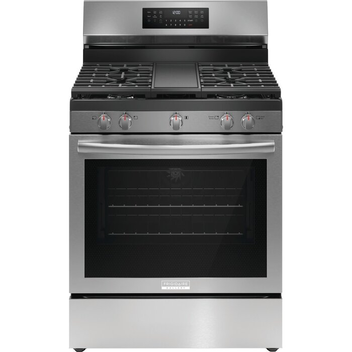Frigidaire Gallery FRIGIDAIRE 30-in 5 Burners 5.1-cu ft Self & Steam Cleaning Air Fry Convection Oven Freestanding Natural Gas Range (Fingerprint Resistant Stainless Steel)  MODEL# GCRG3060BF    Stock# J7777