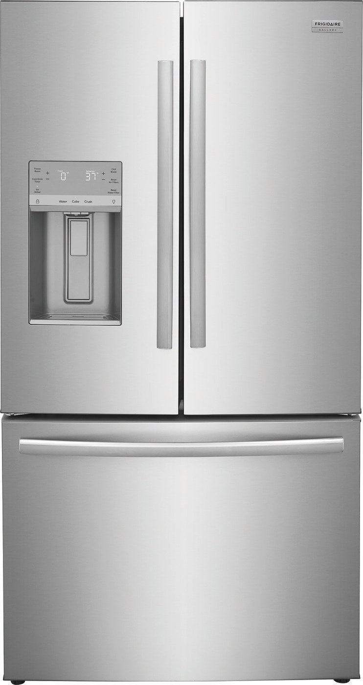 Frigidiare FRIGIDAIRE Counter-depth 23.3-cu ft French Door Refrigerator with Ice Maker and Water dispenser (Fingerprint Resistant Stainless Steel) ENERGY STAR MODEL# GRFC2353AF Stock# 1458-48