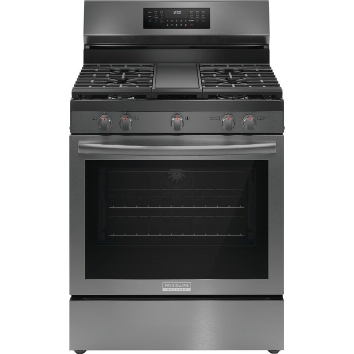 Frigidaire Gallery FRIGIDAIRE  Gallery (NIB) 30-in 5 Burners 5.1-cu ft Self & Steam Cleaning Air Fry Convection Oven Freestanding Natural Gas Range (Smudge-proof Black Stainless Steel)  MODEL# GCRG3060BD