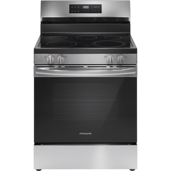 Frigidiare FRIGIDAIRE  5 Burner Element Freestanding Electric Range in Stainless Steel with EvenTemp and Steam Clean  MODEL# FCRE3062AS    Stock# 8004-17