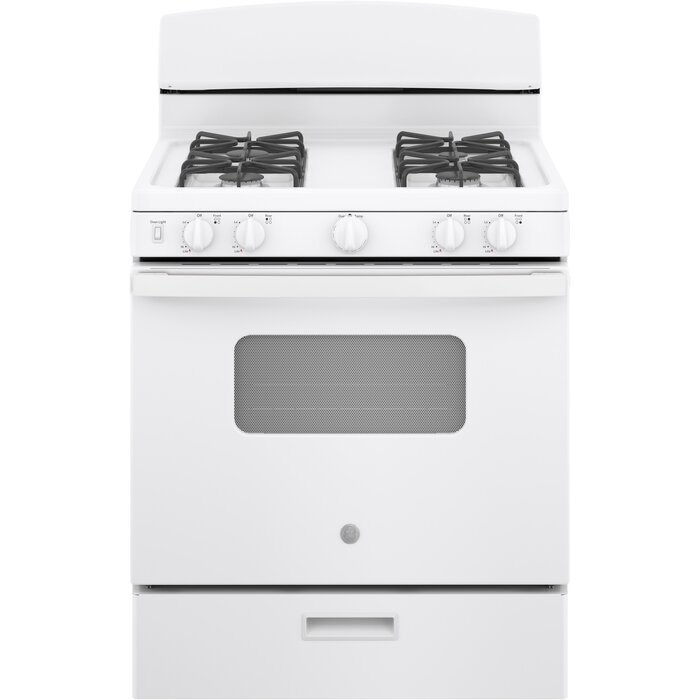 GE GE 30-in 4 Burners 4.8-cu ft Freestanding Natural Gas Range (White)  MODEL# JGBS10DEMWW