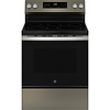 GE GE EasyWash Oven Tray 30-in Glass Top 5 Burners 5.3-cu ft Steam Cleaning Air Fry Convection Oven Freestanding Smart Electric Range (Slate) MODEL# GRF600AVES